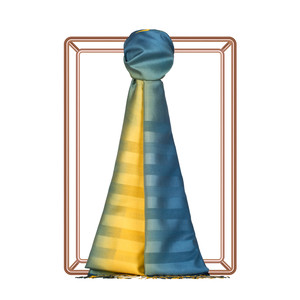 Yellow Navy Mono Striped Gradient Silk Scarf - Thumbnail