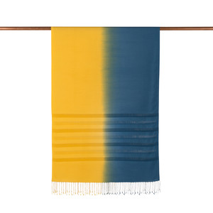 Yellow Navy Mono Striped Gradient Silk Scarf - Thumbnail