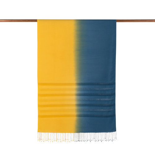 Yellow Navy Mono Striped Gradient Silk Scarf