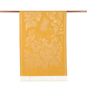 Yellow Nev Garden Jacquard Silk Scarf - Thumbnail