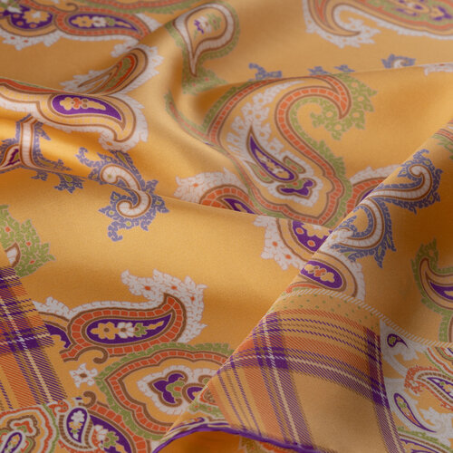 Yellow Patchwork Patterned Twill Silk Scarf