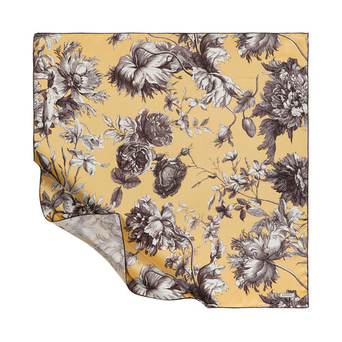 Yellow Vintage Garden Print Silk Twill Scarf