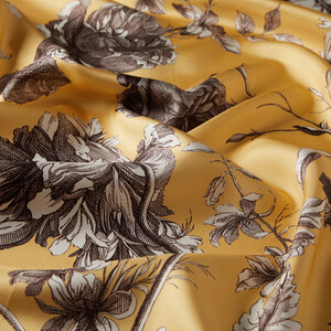 Yellow Vintage Garden Print Silk Twill Scarf - Thumbnail