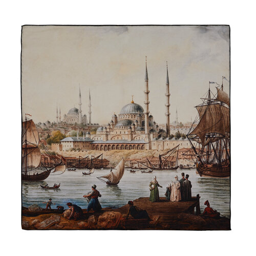 Yeni Cami ve İstanbul Limanı Saten İpek Mendil