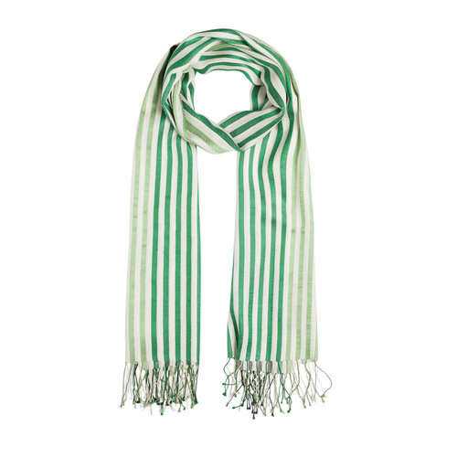 Yeşil Valör Çizgili İpek Fular Şal